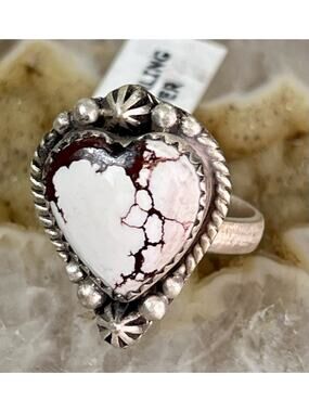 Wild Horse Turquoise Heart Southwestern Sterling Silver Southwestern Adjust Ring
